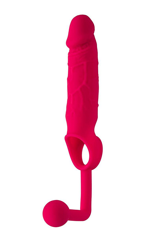 Розовая насадка на пенис с анальной втулкой-шаром - фото 5