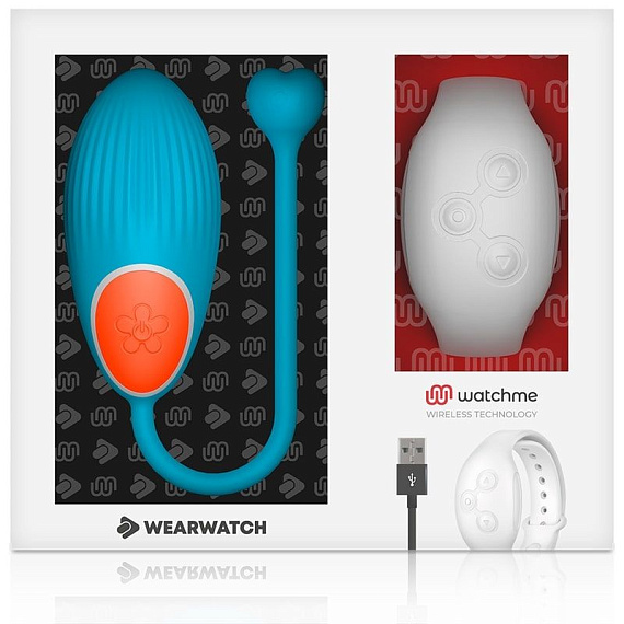 Голубое виброяйцо с белым пультом-часами Wearwatch Egg Wireless Watchme - силикон