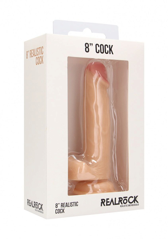 Телесный фаллоимитатор Realistic Cock 8  With Scrotum - 20 см. - термопластичная резина (TPR)