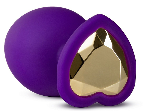 Фиолетовая анальная пробка Bling Plug Medium с золотистым стразом - 8,3 см. от Intimcat