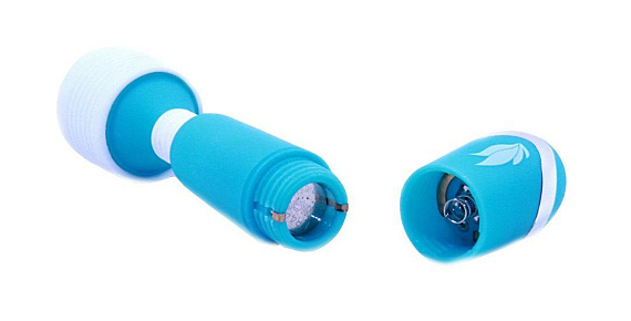 Голубой мини-вибратор с белой головкой на гнущейся шее Rose Wish - анодированный пластик, силикон