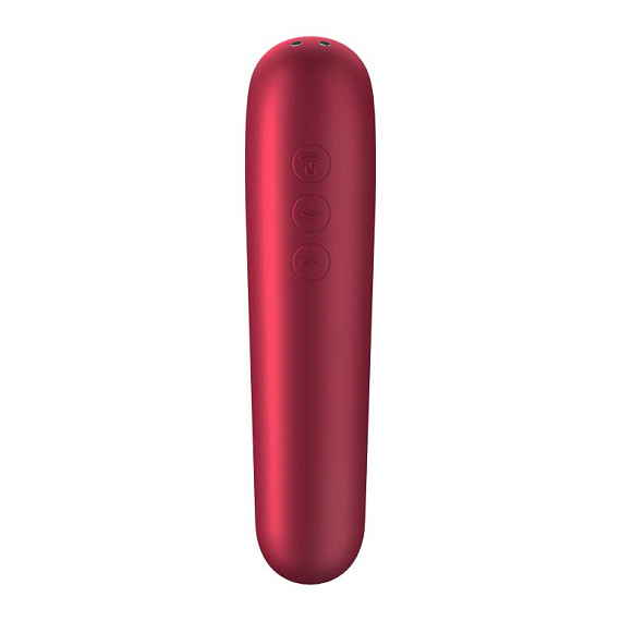 Красный вакуум-волновой стимулятор клитора Dual Love - анодированный пластик, силикон