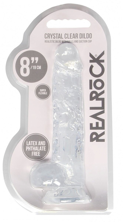 Прозрачный фаллоимитатор Realrock Crystal Clear 8 inch - 21 см. от Intimcat