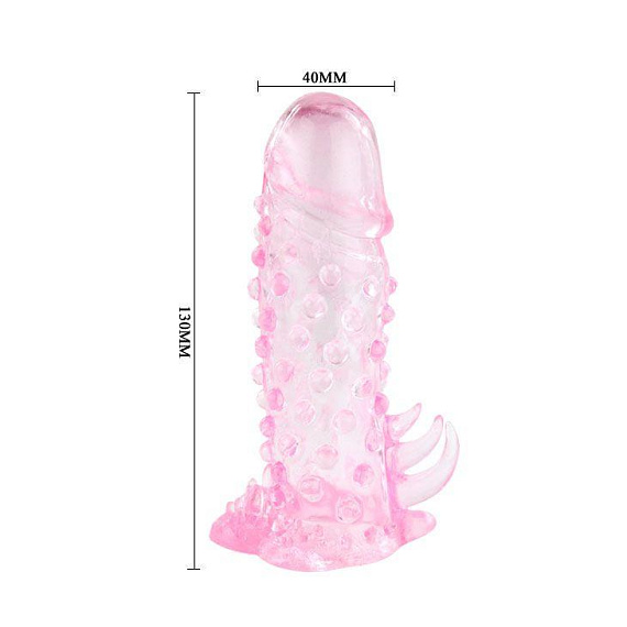 Розовая насадка на пенис с пупырышками и усиками - 13 см. - фото 5