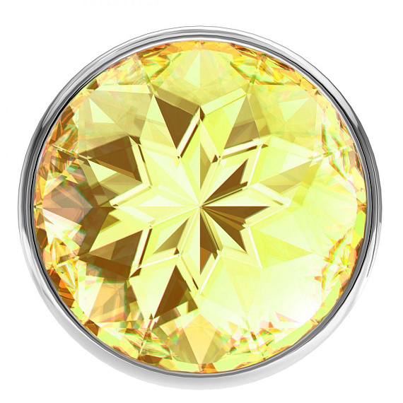 Большая серебристая анальная пробка Diamond Yellow Sparkle Large с жёлтым кристаллом - 8 см. от Intimcat
