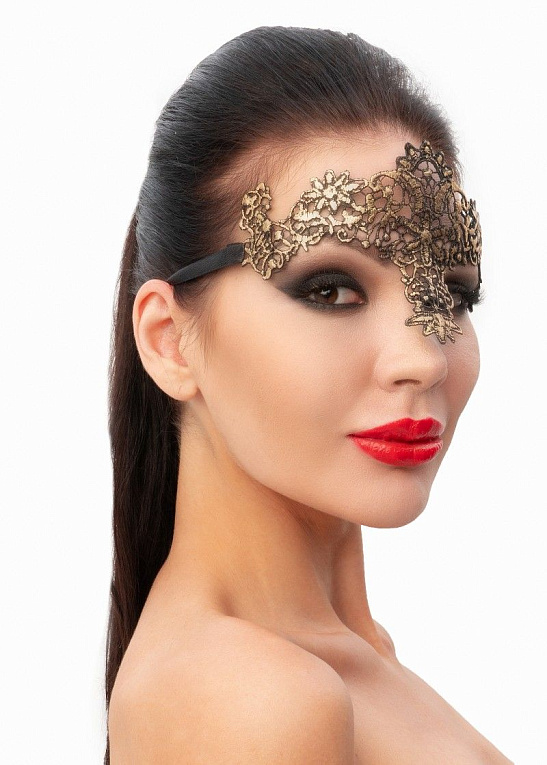 Стильная золотистая женская карнавальная маска - 100% полиэстер