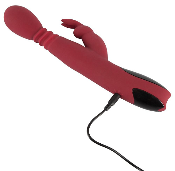 Красный вибромассажер с клиторальным отростком Rabbit Vibrator - 26,5 см. Orion