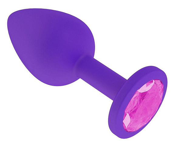 Фиолетовая силиконовая пробка с розовым кристаллом - 7,3 см. - силикон