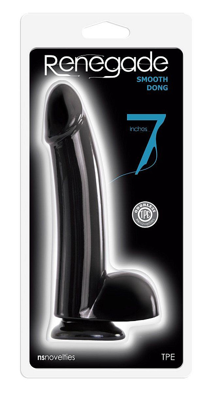 Чёрный гладкий фаллоимитатор Renegade 7 Smooth Dong - 19,8 см. - термопластичный эластомер (TPE)