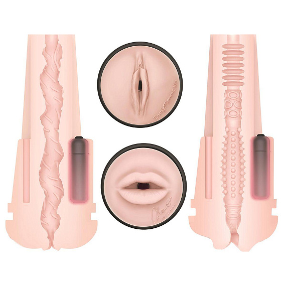 Мастурбатор PORNSTAR с 2 рукавами и вибрацией - вагина Zoey Monroe и ротик Alexis Amore - Термопластичная резина (TPR)