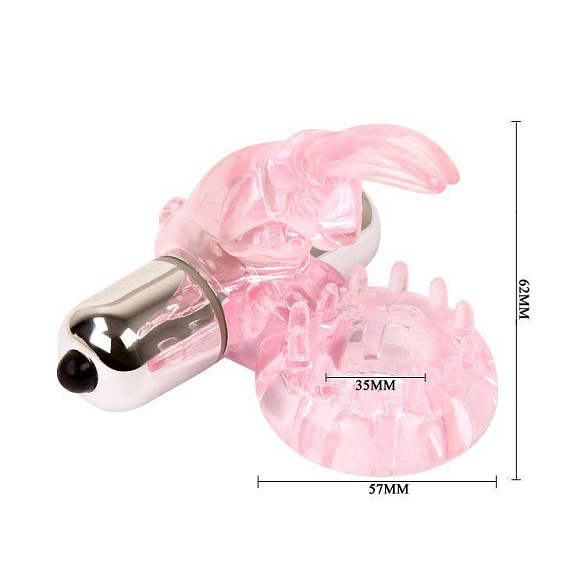 Эрекционное розовое виброкольцо с клиторальным зайчиком - фото 5