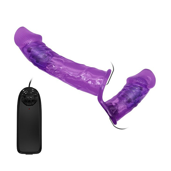 Женский фиолетовый страпон с вагинальной вибропробкой Ultra - 17,5 см. - термопластичная резина (TPR)