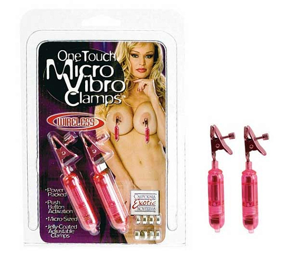 Розовые зажимы на соски One Touch Micro Vibro Clamps - пластик