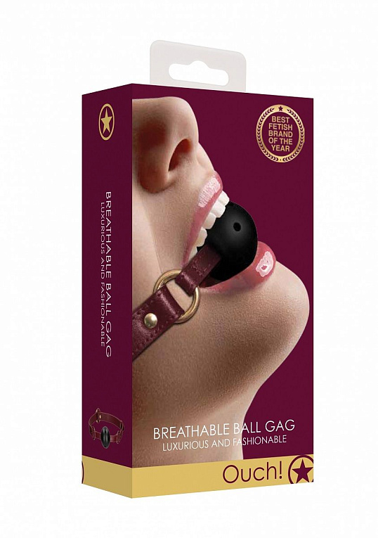 Кляп-шар на бордовых ремешках Breathable Ball Gag Shots Media BV