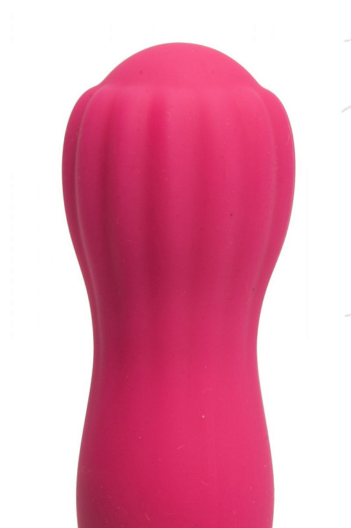 Розовый силиконовый вибратор с бутоном-головкой - 18 см. - силикон