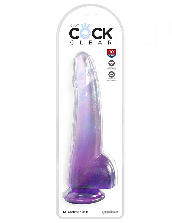 Фиолетовый фаллоимитатор с мошонкой на присоске 10’’ Cock with Balls - 27,9 см. - поливинилхлорид (ПВХ, PVC)