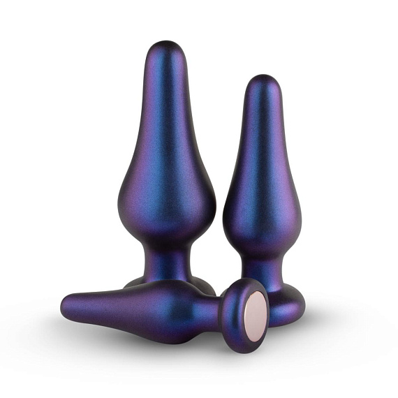 Набор из 3 фиолетовых анальных пробок Comets Butt Plug Set - анодированный пластик, силикон