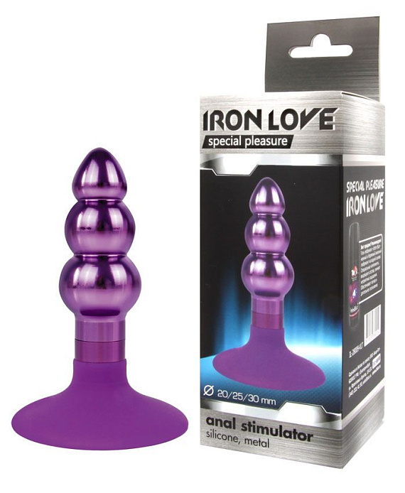 Фиолетовая анальная пробка-елочка с круглым ограничителем - 9 см. - металл, силикон