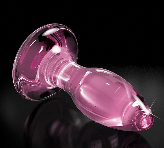 Розовая стеклянная пробка Icicles №90 с силиконовой присоской - 8 см. от Intimcat