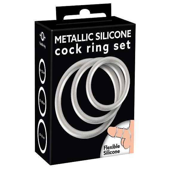 Набор из 3 эрекционных колец под металл Metallic Silicone Cock Ring Set - силикон