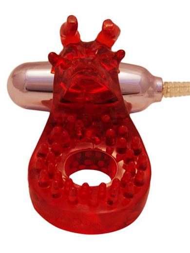 Красное эрекционное кольцо со съемным виброэлементом Bulls Eye Ring