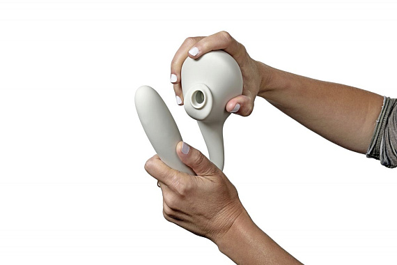 Серый вакуумный стимулятор с отростком Ose 2 Premium Robotic Massager - фото 9