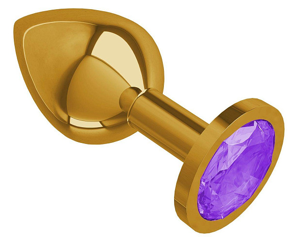 Золотистая средняя пробка с фиолетовым кристаллом - 8,5 см. - металл