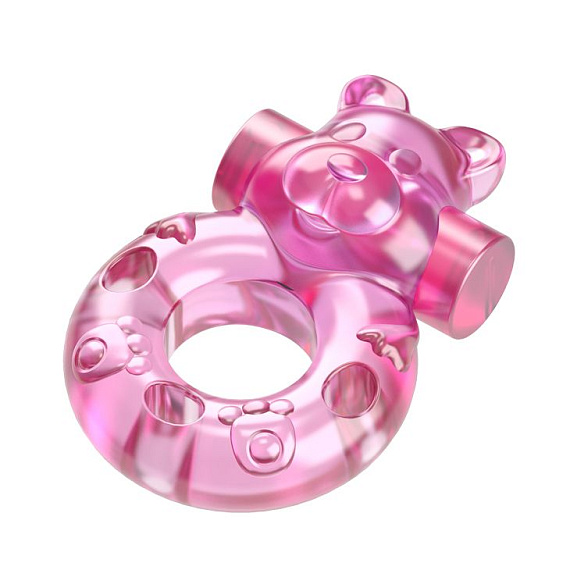 Розовое эрекционное виброкольцо на пенис Pink Bear - термопластичная резина (TPR)