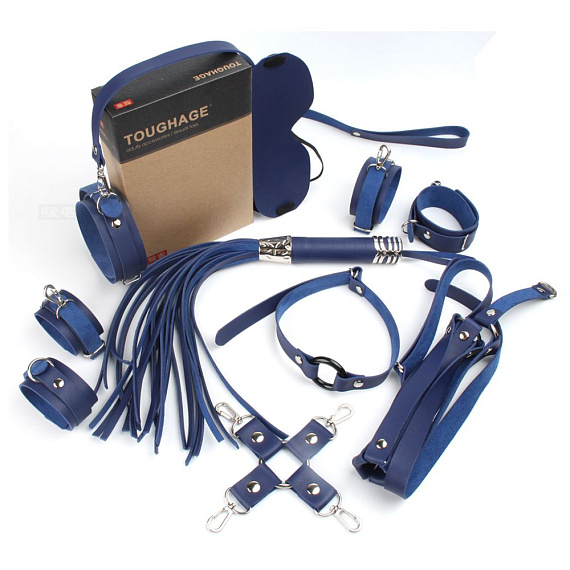 Синий набор БДСМ-девайсов Bandage Kits - искусственная кожа