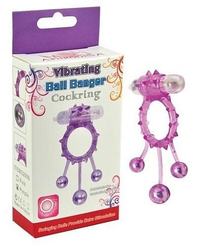 Розовое эрекционное виброкольцо  Ball Banger Cock Ring с 3 утяжеляющими шариками