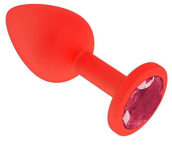 Красная анальная втулка с малиновым кристаллом - 7,3 см. - силикон