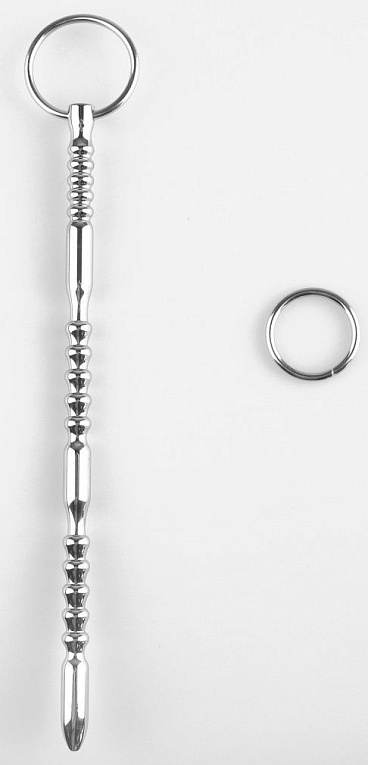 Серебристый фигурный уретральный стимулятор с кольцом - 20,5 см. - металл