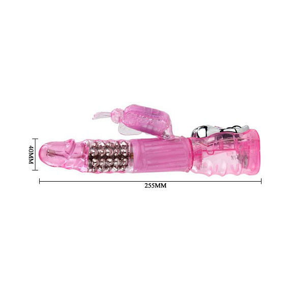 Розовый вибратор-ротатор Butterfly с клиторальной бабочкой - 25,5 см. Baile