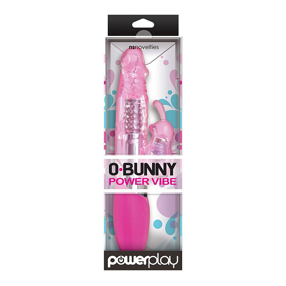 Розовый вибратор с вращением бусин и клиторальным зайчиком Power Play O-Bunny - 21,5 см. - термопластичная резина (TPR)