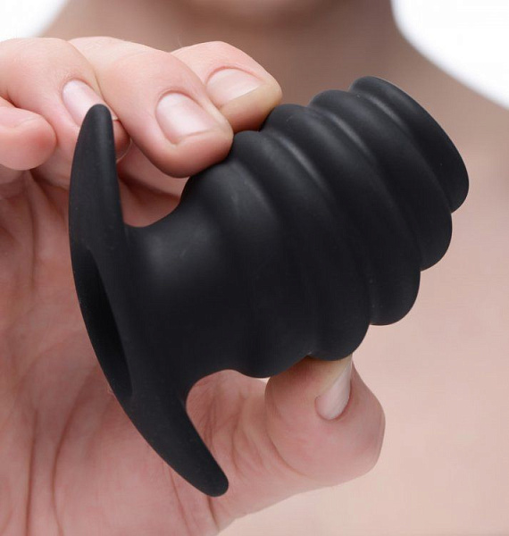 Средняя черная анальная пробка Hive Ass Tunnel Silicone Ribbed Hollow Anal Plug Medium - 8,13 см. - фото 5