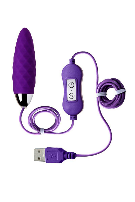 Фиолетовое узенькое виброяйцо с пультом управления A-Toys Cony, работающее от USB - анодированный пластик, силикон