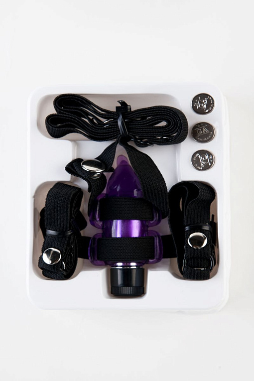 Фиолетовый вибростимулятор в форме мышки на регулируемых ремешках - поливинилхлорид (ПВХ, PVC)