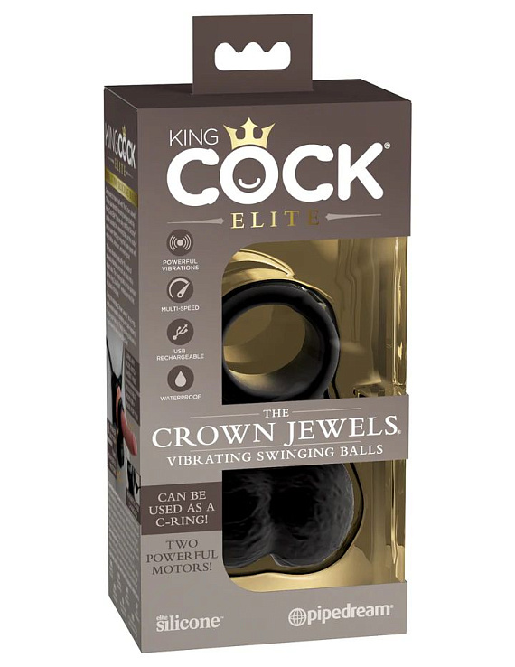 Черная вибронасадка King Cock Ellite The Crown Jewels - силикон