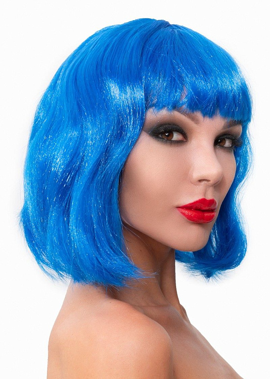 Синий парик-каре с челкой - полиэстер