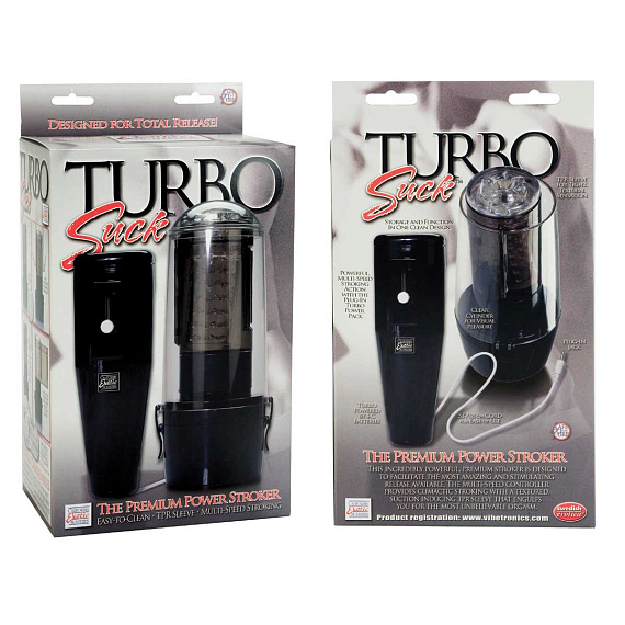 Черный вибро-мастурбатор с сосательным эффектом Turbo Suck - термопластичная резина (TPR)