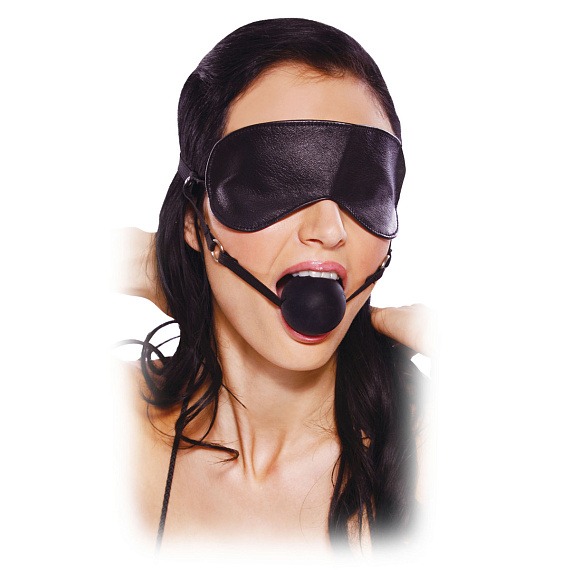 Кляп-шарик на регулируемых ремешках в комплекте с маской на глаза - термопластичная резина (TPR)