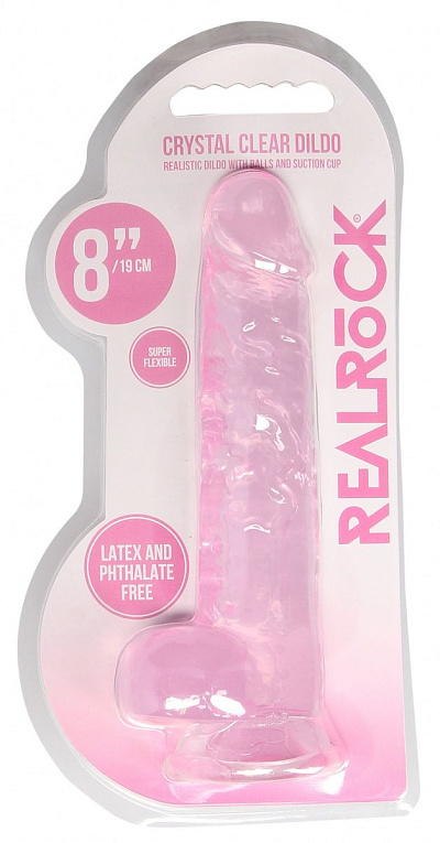 Розовый фаллоимитатор Realrock Crystal Clear 8 inch - 21 см. от Intimcat