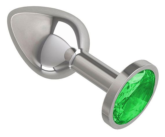 Серебристая анальная втулка с зеленым кристаллом - 7 см. - металл