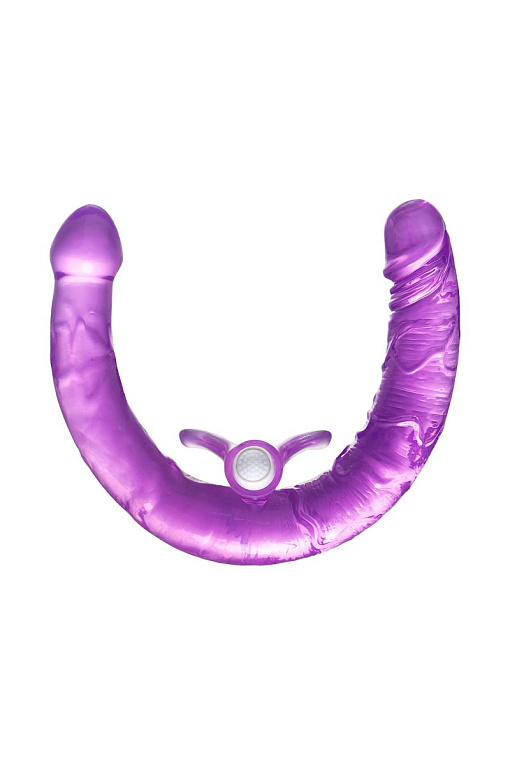 Фиолетовый двухсторонний фаллоимитатор с вибропулей - 35 см. - термопластичная резина (TPR)