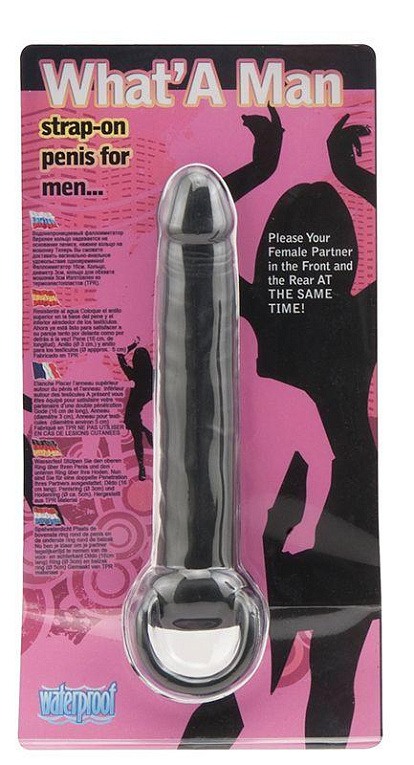 Чёрная насадка на пенис для анальной стимуляции WHATA MAN - 16 см. - Термопластичная резина (TPR)