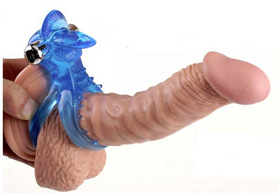 Синее эрекционное виброкольцо Tongue Cockring - термопластичная резина (TPR)