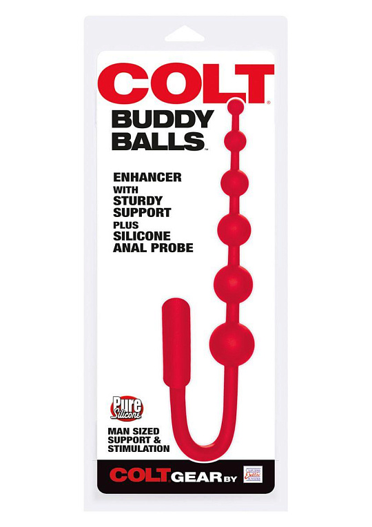 Красный анальный стимулятор COLT BUDDY BALLS - 18,5 см. - силикон