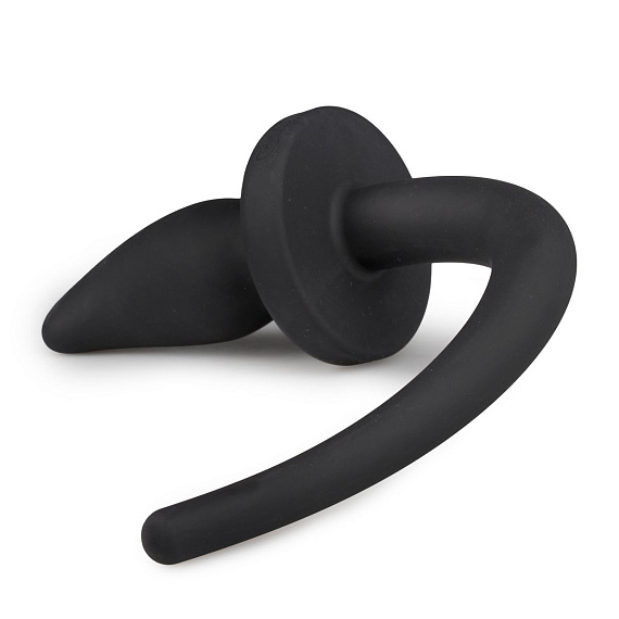 Черная изогнутая пробка Dog Tail Plug с хвостом - силикон