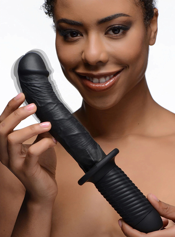 Черный вибратор The Large Realistic 10X Silicone Vibrator with Handle - 30,5 см. - фото 5