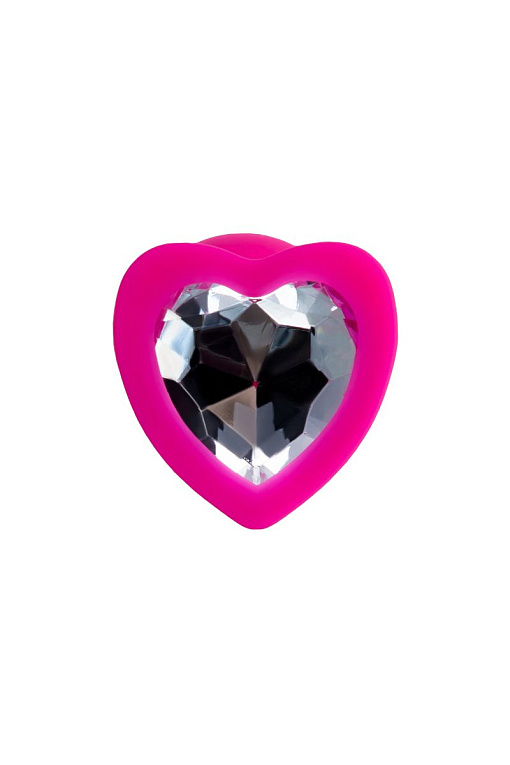 Розовая анальная втулка Diamond Heart с прозрачным кристаллом - 7 см. от Intimcat
